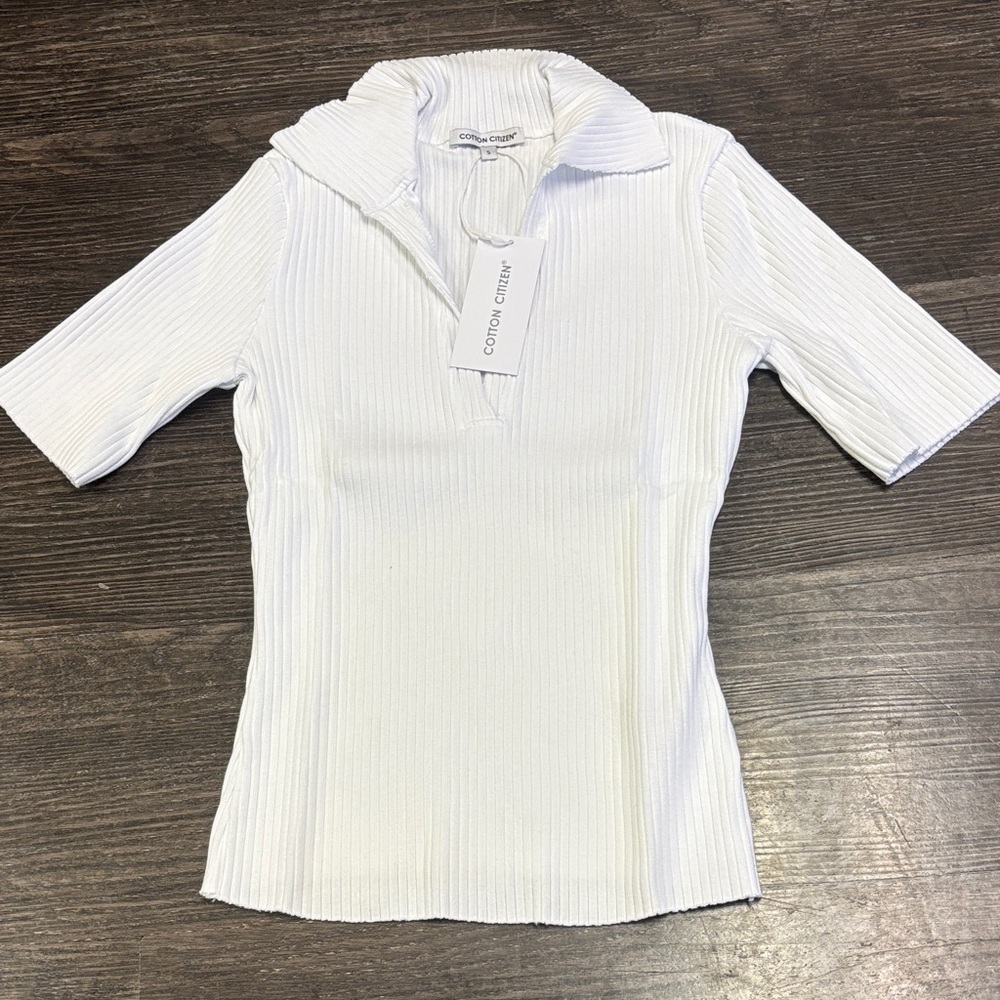 Cotton Citizen Ibiza White Fitted Ribbed Polo Shirt